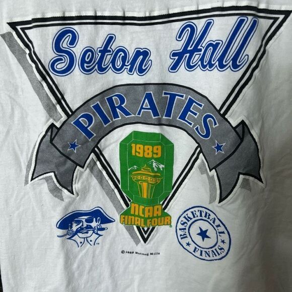 VTG 1989 Nutmeg Seton Hall Pirated NCAA Final Four T Shirt Kids Large - Picture 2 of 5